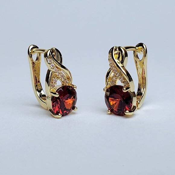 14K Gold Womens Hanging Drop 2ct Red Ruby Gemstone 1ct Diamond Earrings Jewelry